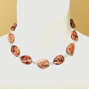 Natural Pink Rhodonite Choker Necklace, Genuine Gemstone Beaded Necklace